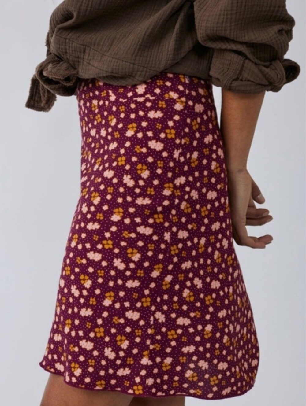Free People IRL Floral Mini Slip Skirt in a plum combo color